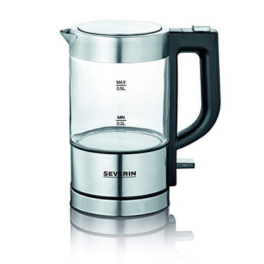 SEVERIN Mini Glas Wasserkocher 0,5 L, leistungsstark und kompakt in hochwertigem Design, elektrischer Wasserkocher mit Kalkfilter, Edelstahl/schwarz, WK 3472 im Sale